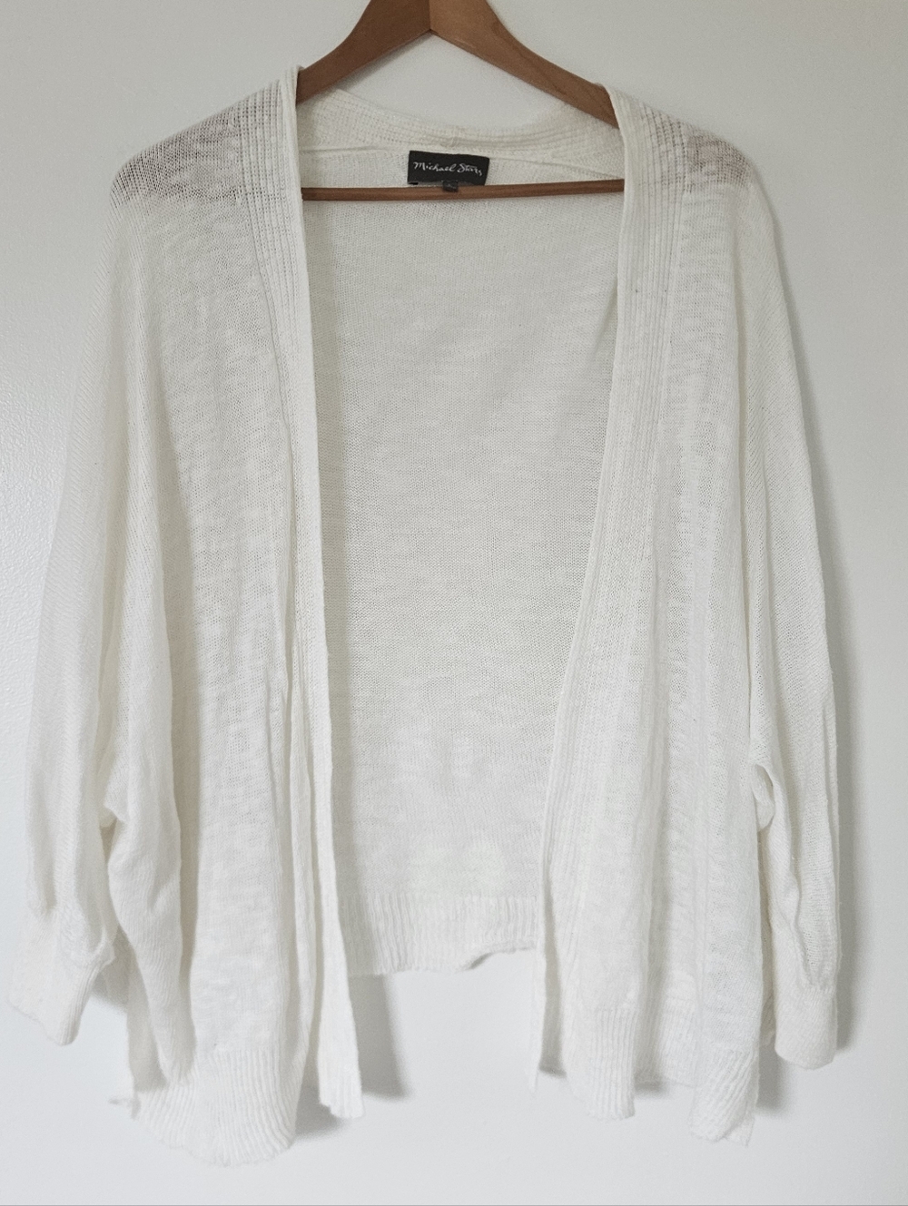 Michael Stars Womens Cardigan L Coastal Dolman Open Lightweight Linen Cotton